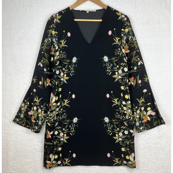 RACHEL Rachel Roy Women’s Black Floral Shift Dress w/Pockets & Slit Sleeves Sz 4 - Picture 2 of 16